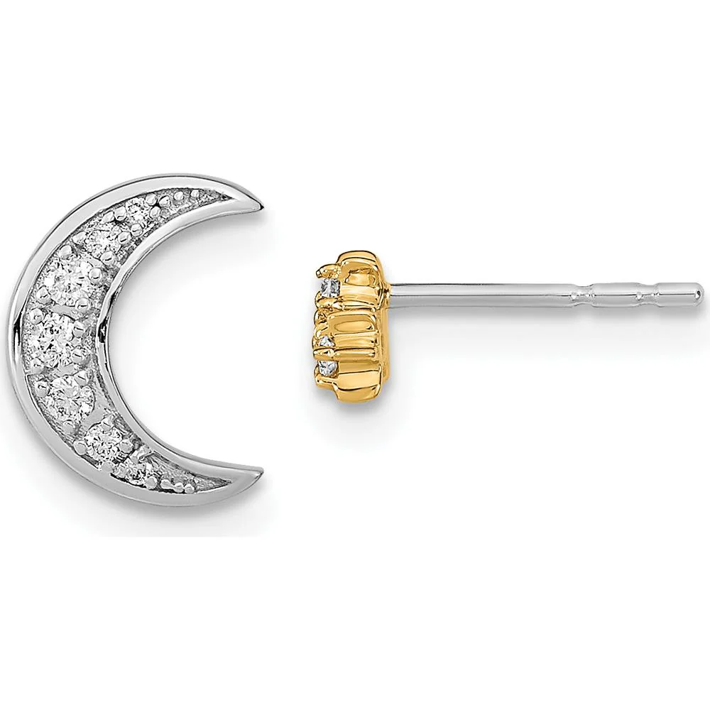 14K Two-Tone Moon and 3 Stars Diamond Mis-match Post Earrings - 0.015 Carat Total Diamond Weight by Monteluci Fine Jewelry