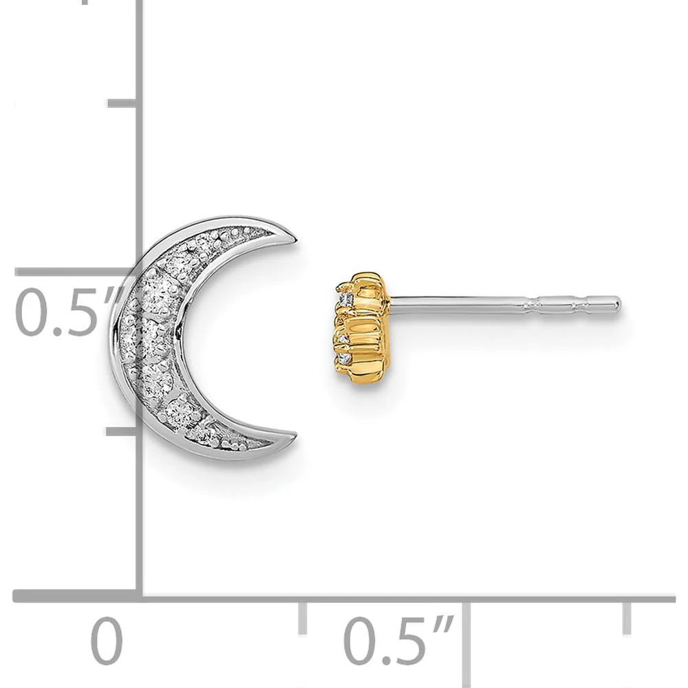 14K Two-Tone Moon and 3 Stars Diamond Mis-match Post Earrings - 0.015 Carat Total Diamond Weight by Monteluci Fine Jewelry - Image 4