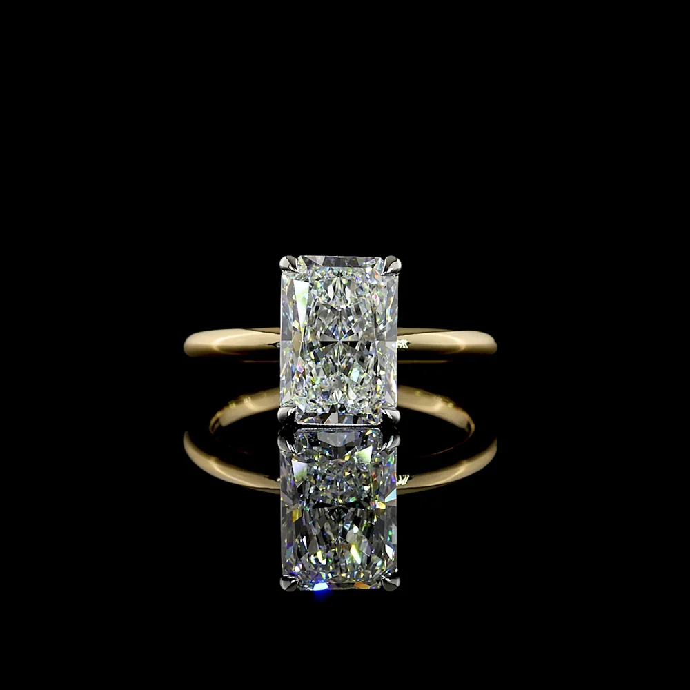 14K Two Tone North-South Radiant Cut Lab Diamond Solitaire Ring - 3.25 Carat E-F VVS2 IGI Certified - Covaloro Fine Jewelry