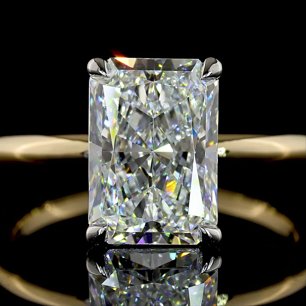 14K Two Tone North-South Radiant Cut Lab Diamond Solitaire Ring - 3.25 Carat E-F VVS2 IGI Certified - Covaloro Fine Jewelry - Image 2