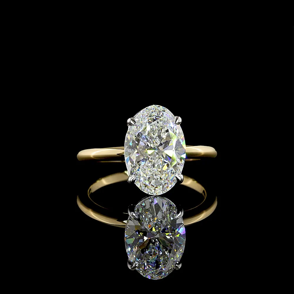 14K Two Tone Oval Cut Solitaire Ring with D VVS2 Lab Diamond - 3.62 Carat Total Diamond Weight - Covaloro Fine Jewelry