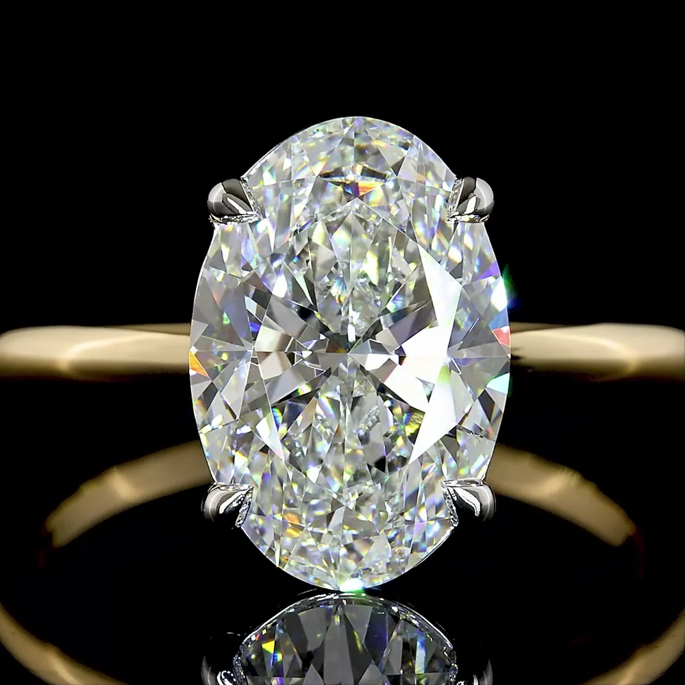 14K Two Tone Oval Cut Solitaire Ring with D VVS2 Lab Diamond - 3.62 Carat Total Diamond Weight - Covaloro Fine Jewelry - Image 2