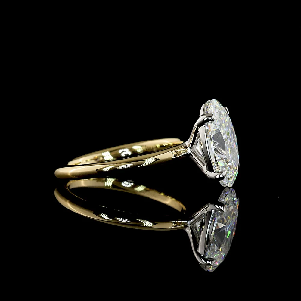 14K Two Tone Oval Cut Solitaire Ring with D VVS2 Lab Diamond - 3.62 Carat Total Diamond Weight - Covaloro Fine Jewelry - Image 3