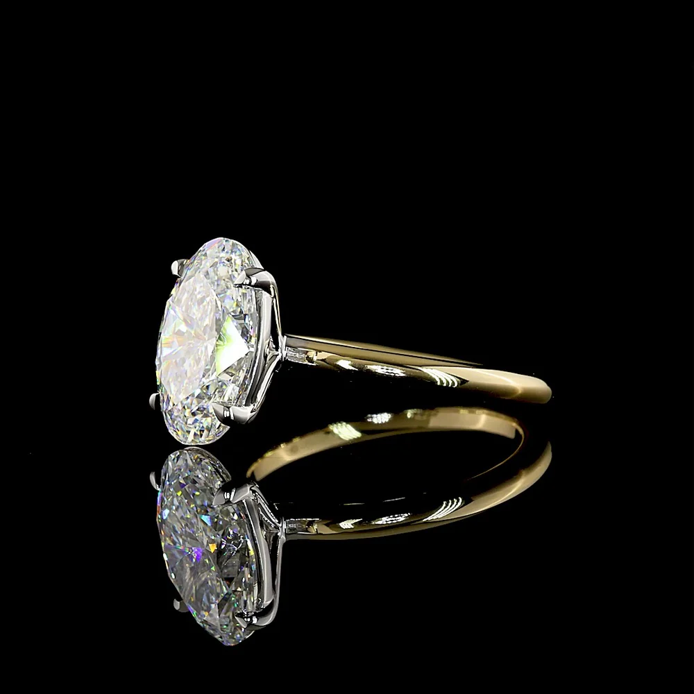 14K Two Tone Oval Cut Solitaire Ring with D VVS2 Lab Diamond - 3.62 Carat Total Diamond Weight - Covaloro Fine Jewelry - Image 4