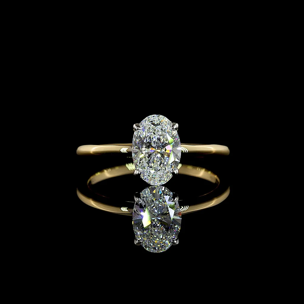 14K Two Tone Oval Cut Solitaire Ring with IGI Certified 1.25 Carat Lab Diamond - E-F Color VVS1 Clarity - Covaloro Fine Jewelry