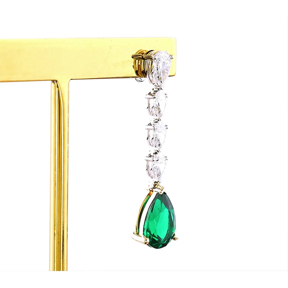 14K Two Tone Pear Shape Drop Earrings with Lab-Grown Green Emerald and VS Clarity Diamonds - 4.29 Total Carat Weight - Covaloro Fine Jewelry - Image 4