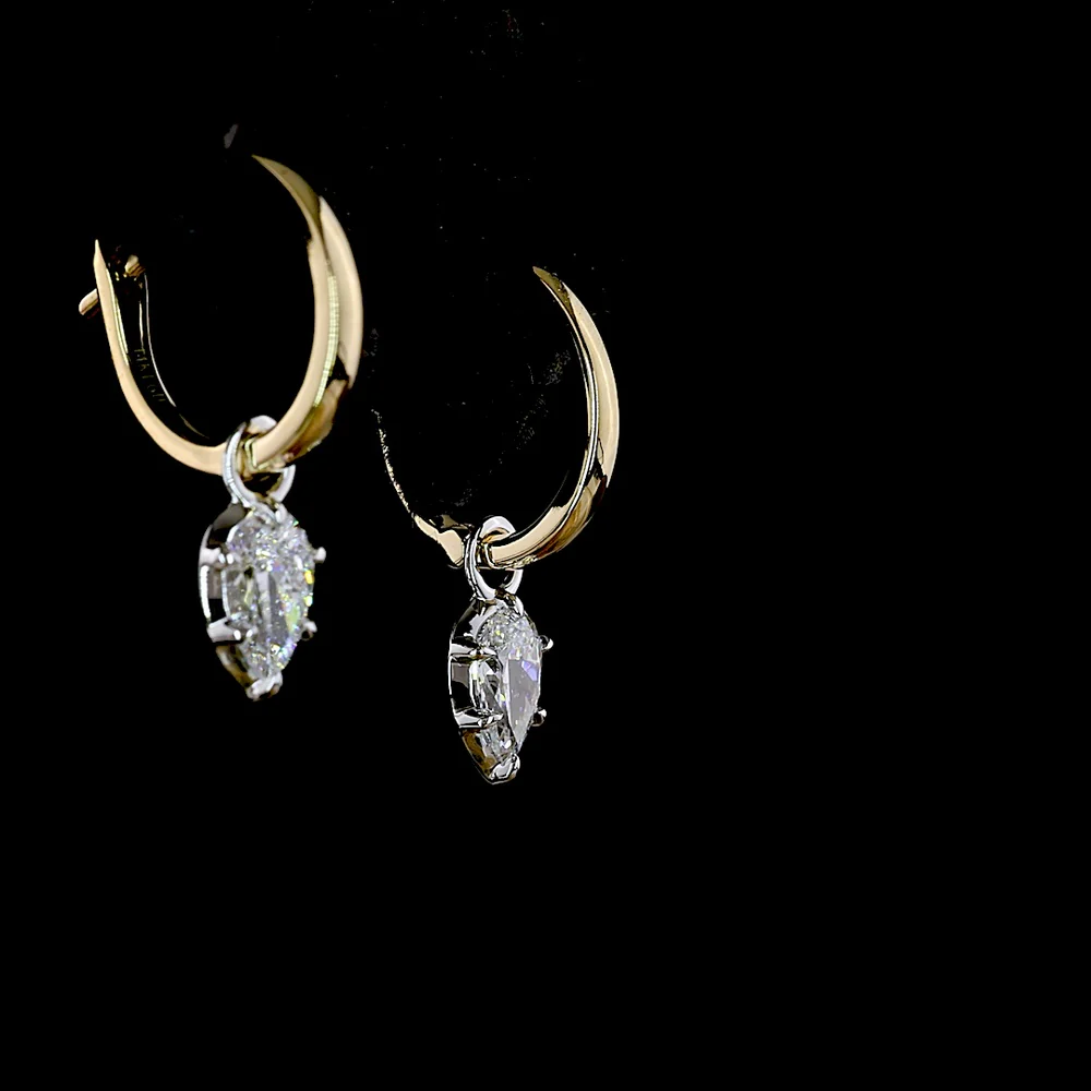 14K Two Tone Pear Shape Hanging Earrings with Bezel and Prong Set Lab Diamonds - 0.53 Carat Total Diamond Weight - Covaloro Fine Jewelry - Image 4