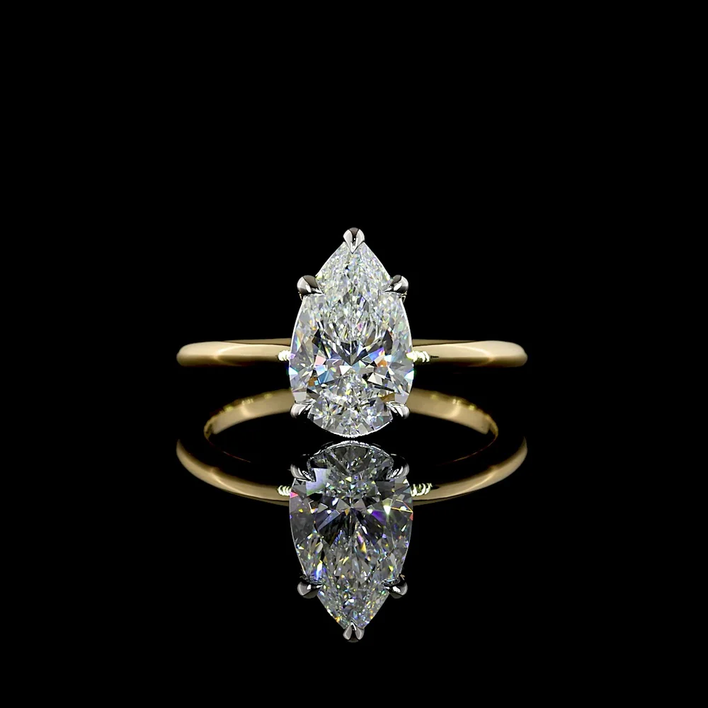 14K Two Tone Pear Shape Solitaire Ring with 2.00 Carat E-F VVS2 Lab-Grown Diamond - IGI Certified - Covaloro Fine Jewelry