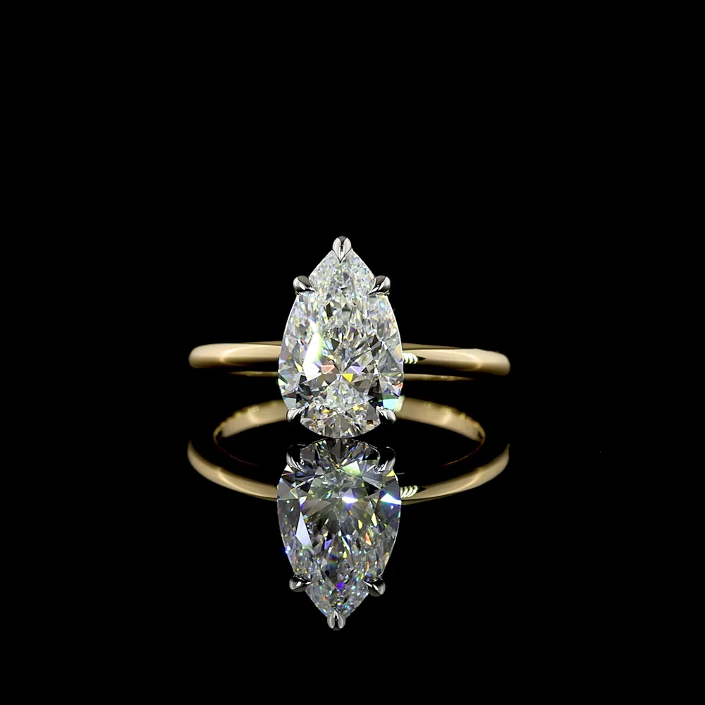 14K Two Tone Pear Shaped Lab Diamond Solitaire Engagement Ring - E-F Color VVS2 Clarity - 2.53 Carats - IGI Certified - Covaloro Fine Jewelry