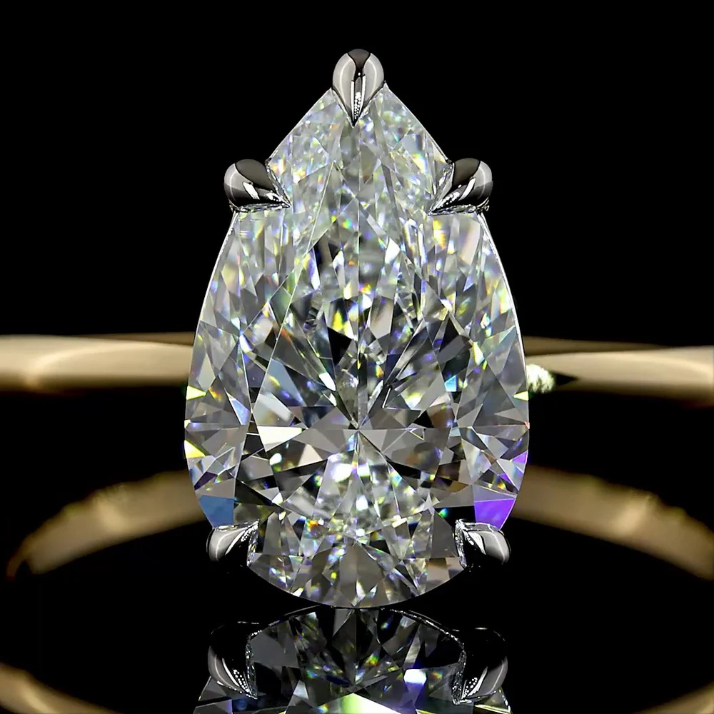 14K Two Tone Pear Shaped Lab Diamond Solitaire Engagement Ring - E-F Color VVS2 Clarity - 2.53 Carats - IGI Certified - Covaloro Fine Jewelry - Image 2