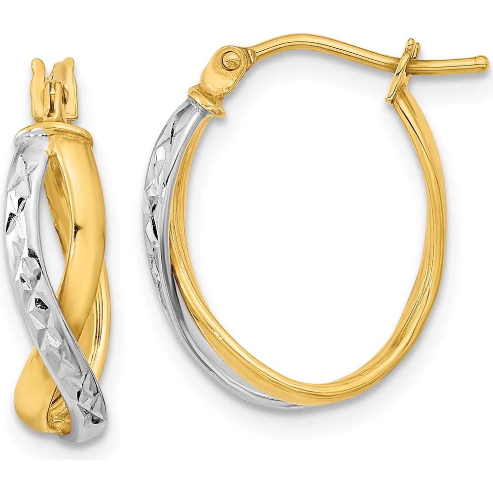 14K Two-Tone Polished and Diamond-Cut Hoop Earrings - 20.6mm Length, 5.55mm Thickness by Oro Pregiato