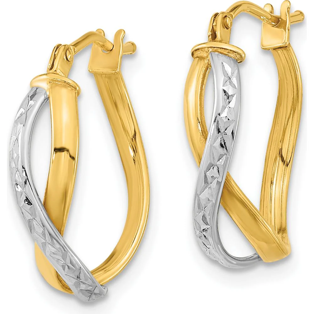 14K Two-Tone Polished and Diamond-Cut Hoop Earrings - 20.6mm Length, 5.55mm Thickness by Oro Pregiato - Image 2