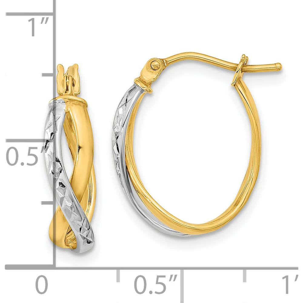 14K Two-Tone Polished and Diamond-Cut Hoop Earrings - 20.6mm Length, 5.55mm Thickness by Oro Pregiato - Image 4