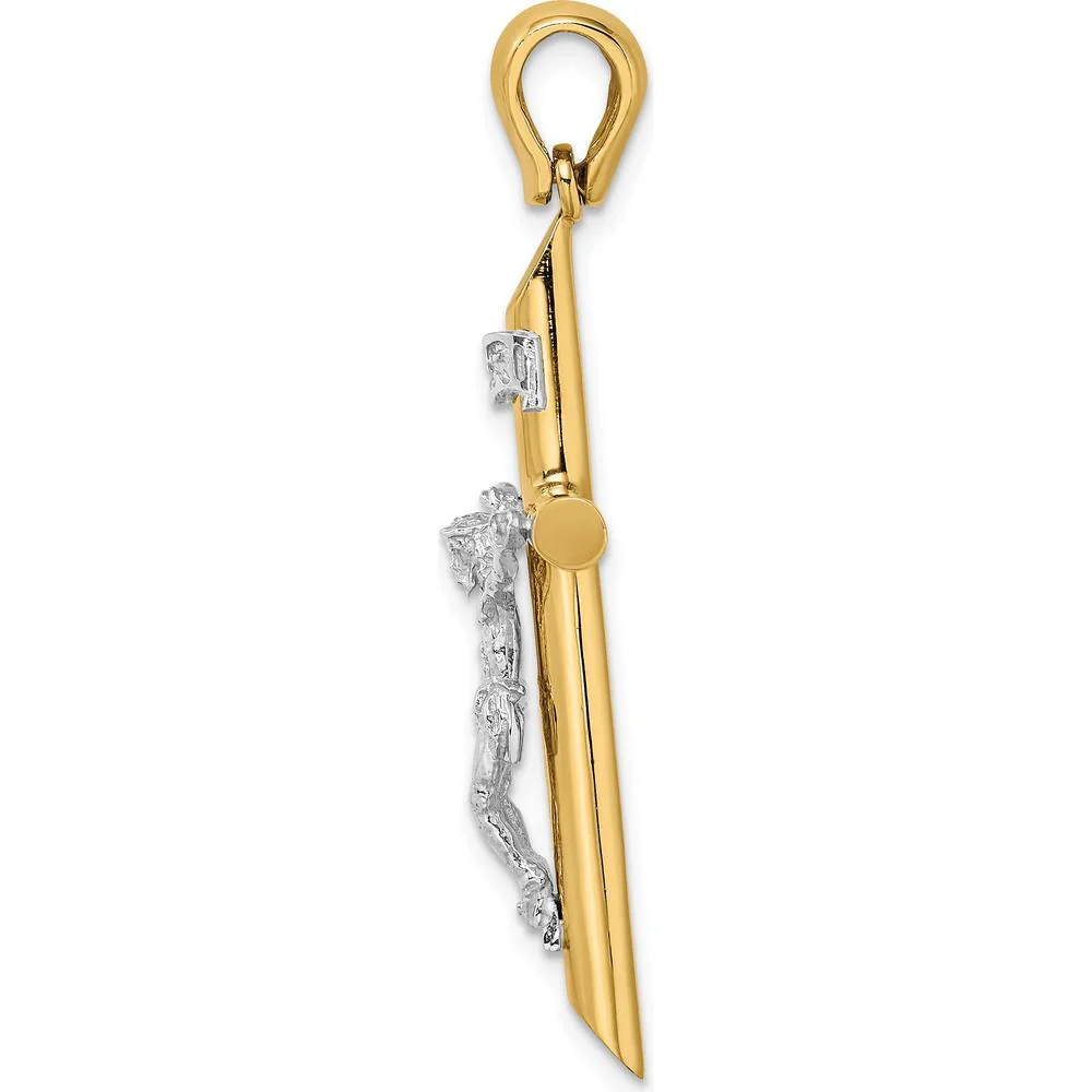 14K Two-Tone Polished Crucifix Pendant with Rhodium Accents by Oro Pregiato - Image 2