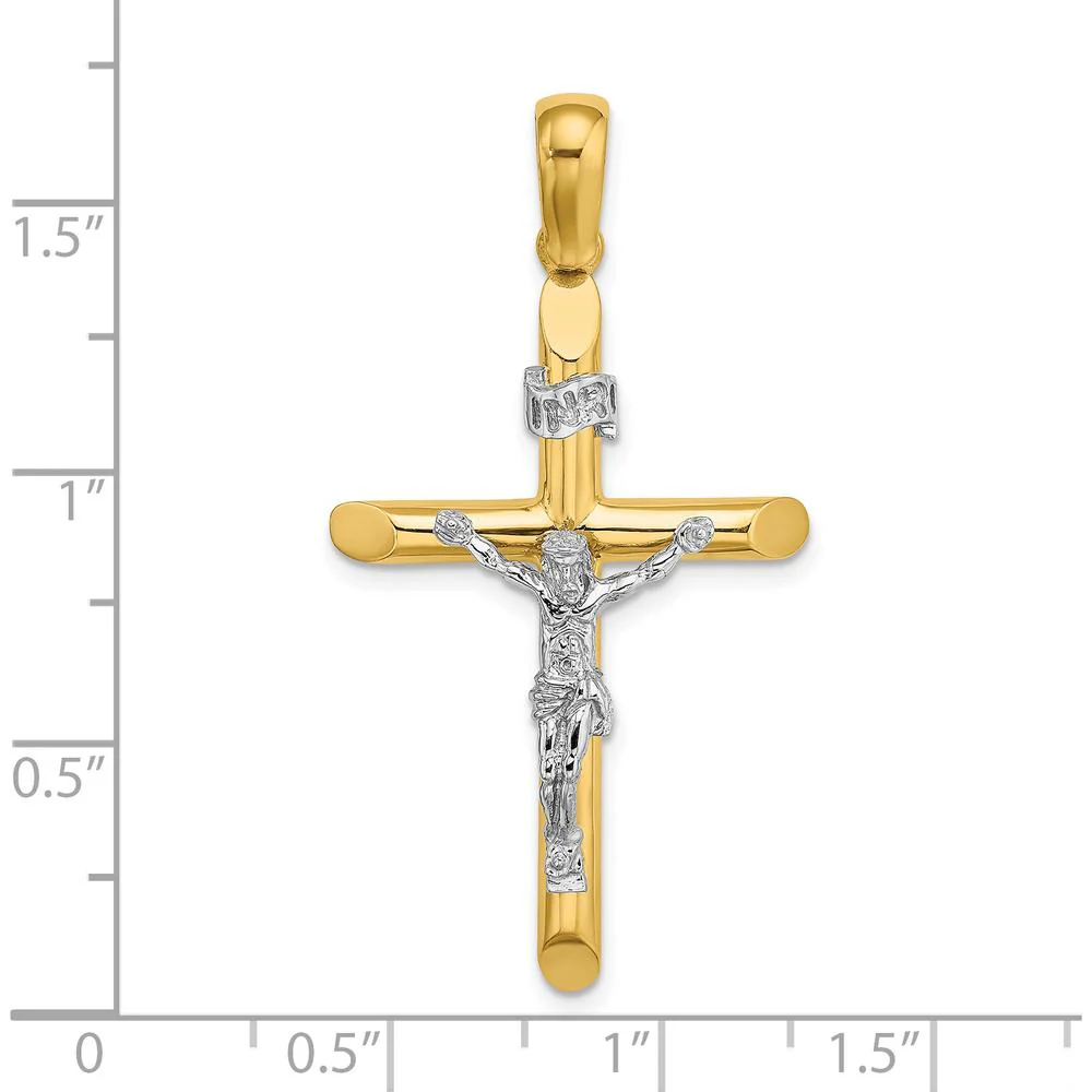 14K Two-Tone Polished Crucifix Pendant with Rhodium Accents by Oro Pregiato - Image 3