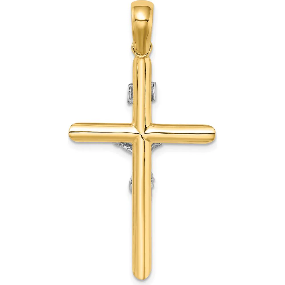 14K Two-Tone Polished Crucifix Pendant with Rhodium Accents by Oro Pregiato - Image 4