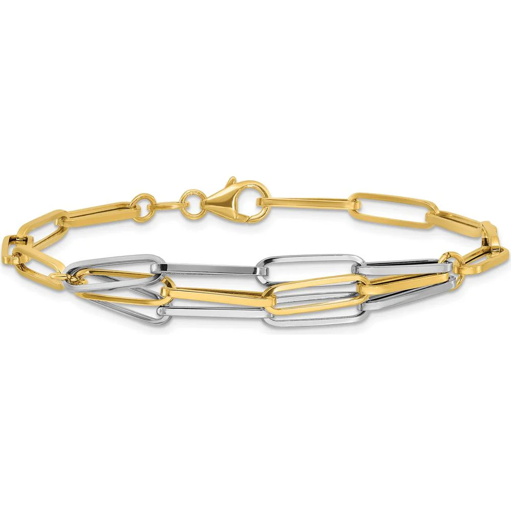 14K Two-Tone Polished Fancy Paperclip Link 7.5" Bracelet by Oro Pregiato - Image 3