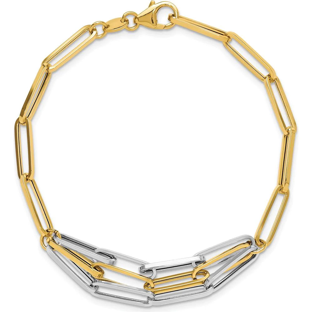 14K Two-Tone Polished Fancy Paperclip Link 7.5" Bracelet by Oro Pregiato - Image 4