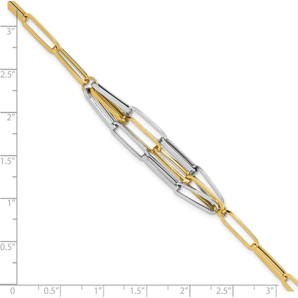 14K Two-Tone Polished Fancy Paperclip Link 7.5" Bracelet by Oro Pregiato - Image 5