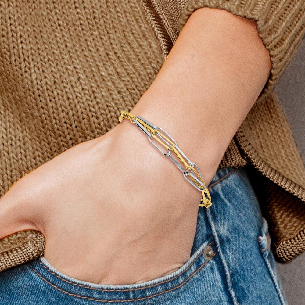 14K Two-Tone Polished Fancy Paperclip Link 7.5" Bracelet by Oro Pregiato - Image 6
