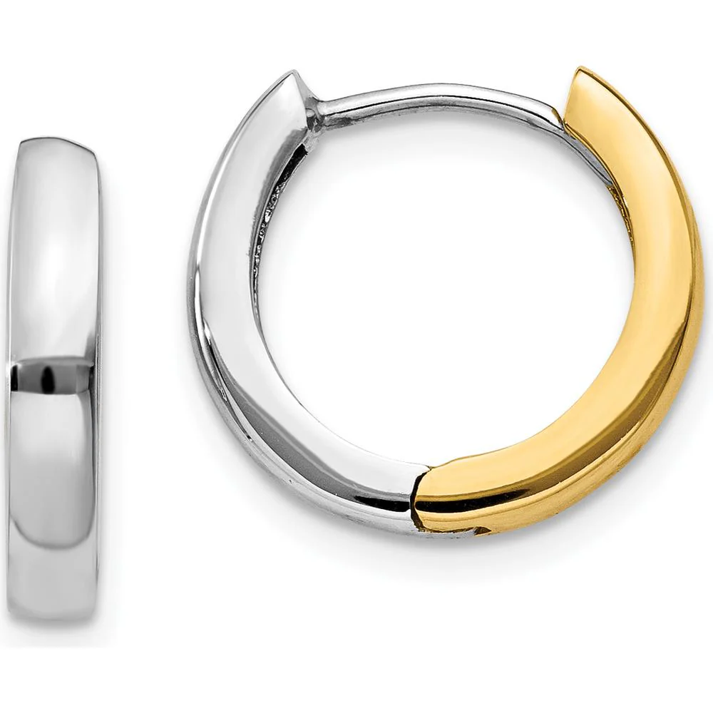 14K Two-Tone Polished Gold Hinged Hoop Earrings - 11mm Length by Oro Pregiato