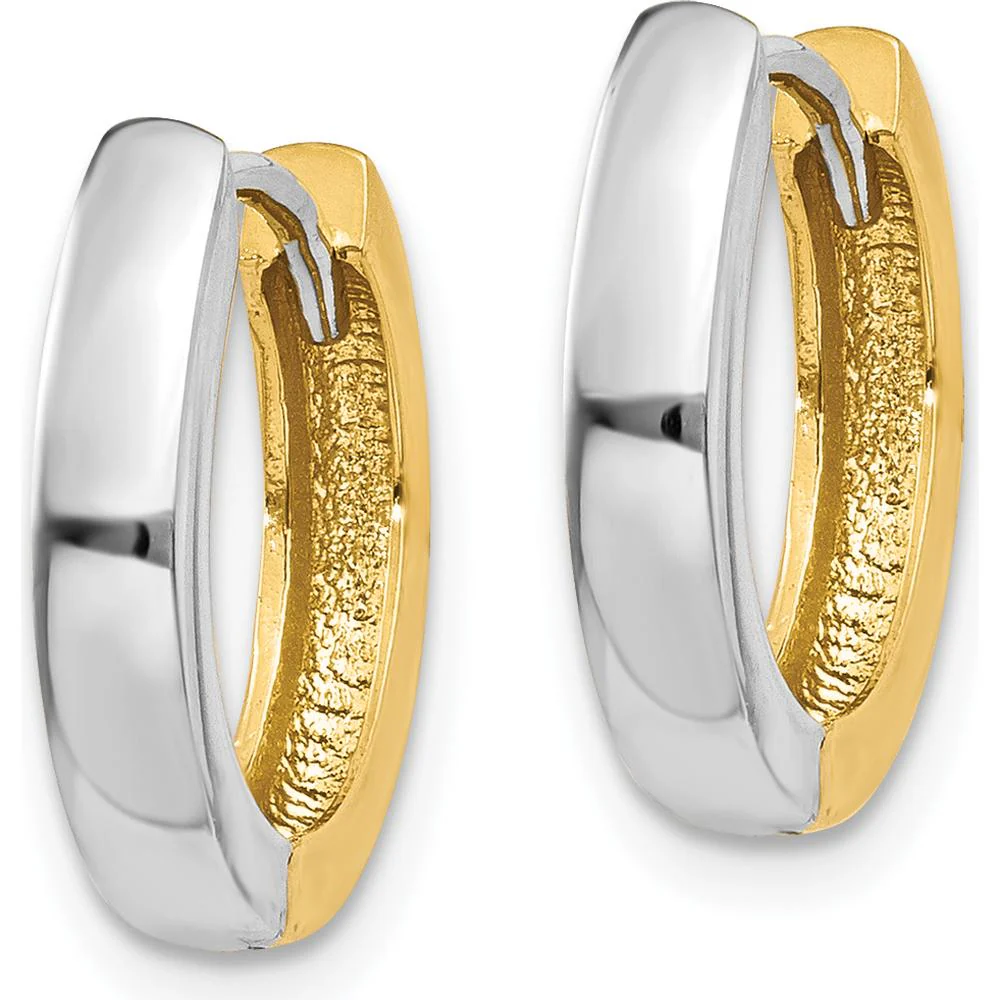 14K Two-Tone Polished Gold Hinged Hoop Earrings - 11mm Length by Oro Pregiato - Image 2