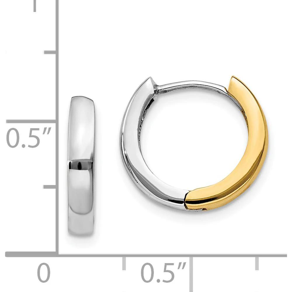 14K Two-Tone Polished Gold Hinged Hoop Earrings - 11mm Length by Oro Pregiato - Image 4