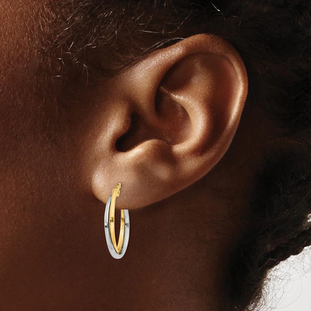 14K Two-Tone Polished Hollow Hoop Earrings - 20mm Length by Oro Pregiato - Image 3
