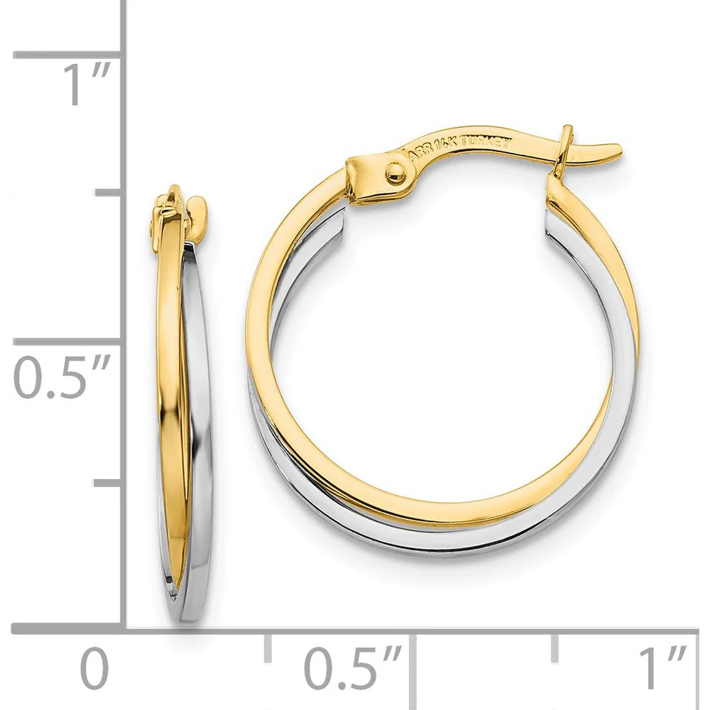 14K Two-Tone Polished Hollow Hoop Earrings - 20mm Length by Oro Pregiato - Image 4