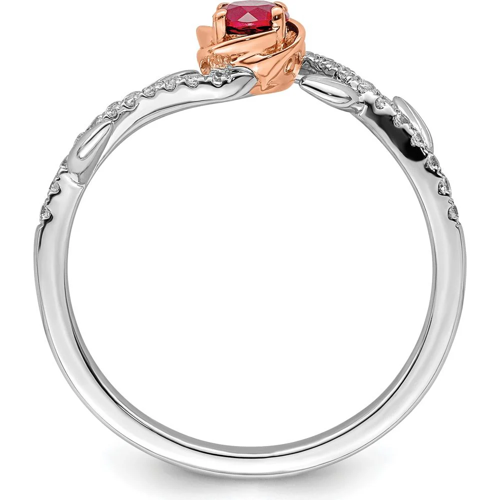 14K Two-Tone Polished Rose Ruby and Diamond Ring - 0.24 Carat Total Ruby Weight, 0.02 Carat Total Diamond Weight - Size 7 by Oro Pregiato - Image 2