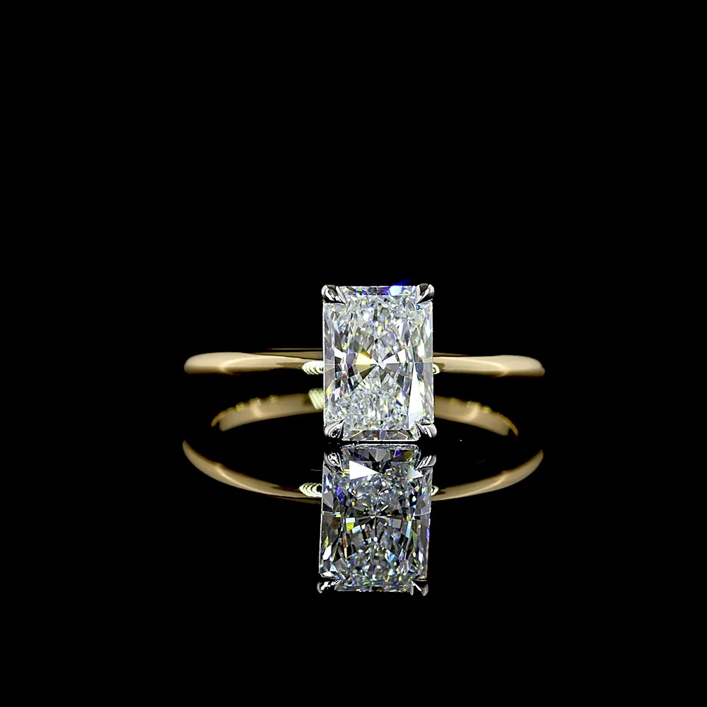 14K Two Tone Radiant Cut Solitaire Ring with 1.54 Carat D VVS2 Lab Grown Diamond - IGI Certified - Covaloro Fine Jewelry