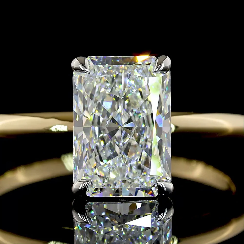 14K Two Tone Radiant Cut Solitaire Ring with Lab Grown E-F VVS2 Diamond - 2.12 Carat Total Weight, IGI Certified - Covaloro Fine Jewelry - Image 2