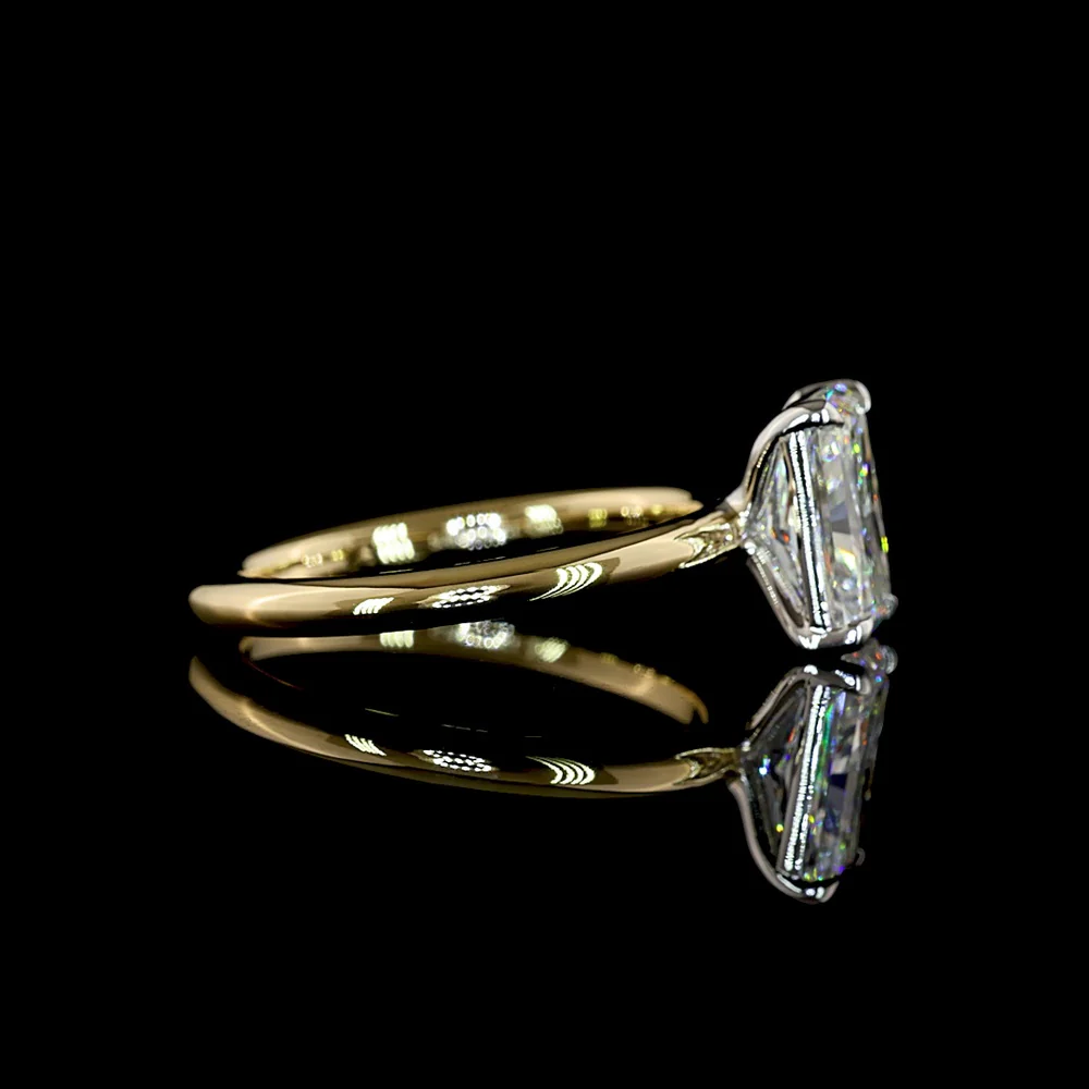 14K Two Tone Radiant Cut Solitaire Ring with Lab Grown E-F VVS2 Diamond - 2.12 Carat Total Weight, IGI Certified - Covaloro Fine Jewelry - Image 3
