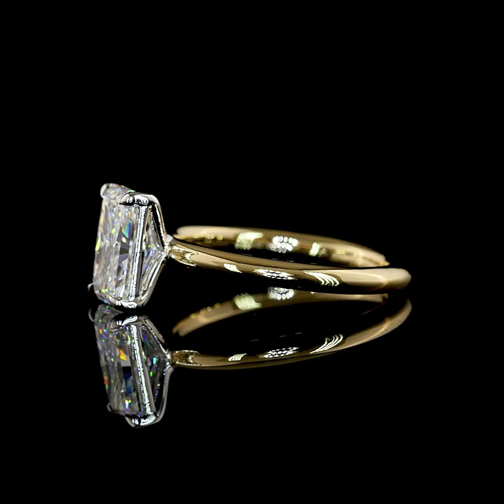 14K Two Tone Radiant Cut Solitaire Ring with Lab Grown E-F VVS2 Diamond - 2.12 Carat Total Weight, IGI Certified - Covaloro Fine Jewelry - Image 4