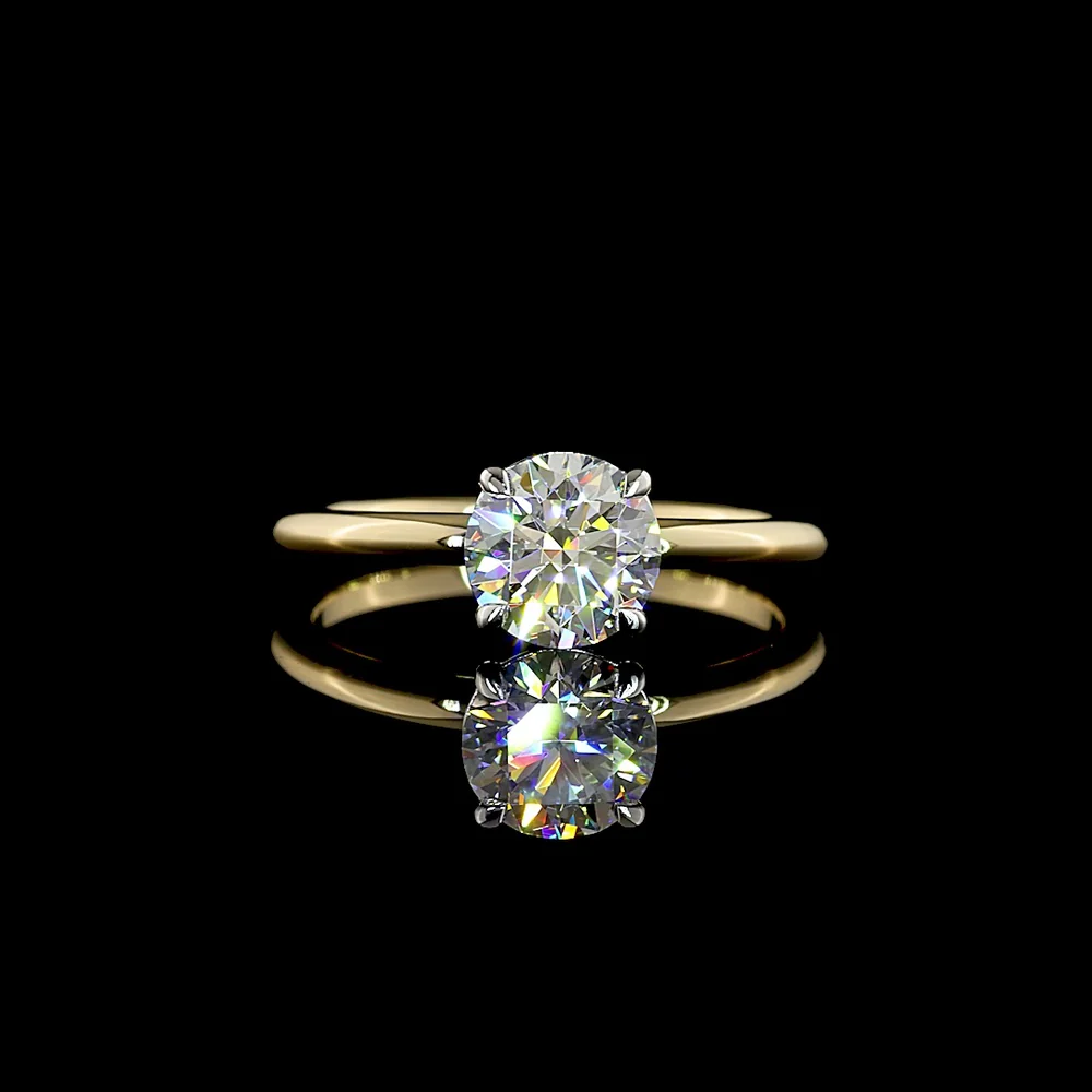 14K Two Tone Round Brilliant Cut Lab Diamond Solitaire Ring - 1.25 Carat D VVS2 IGI Certified - Covaloro Fine Jewelry