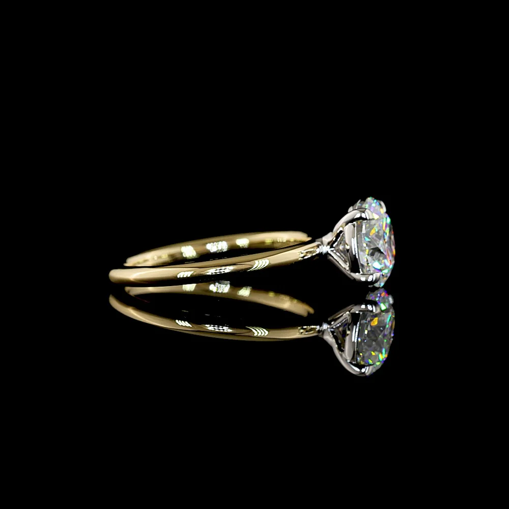 14K Two Tone Round Brilliant Solitaire Ring with 2.04 Carat Lab Diamond, E-F Color VVS2 Clarity, IGI Certified - Covaloro Fine Jewelry - Image 3