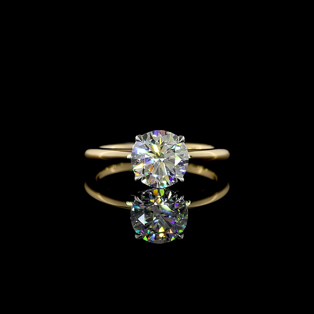 14K Two Tone Solitaire Ring with 1.77 Carat Brilliant Cut Round Lab Diamond - IGI Certified E VVS2 - Covaloro Fine Jewelry