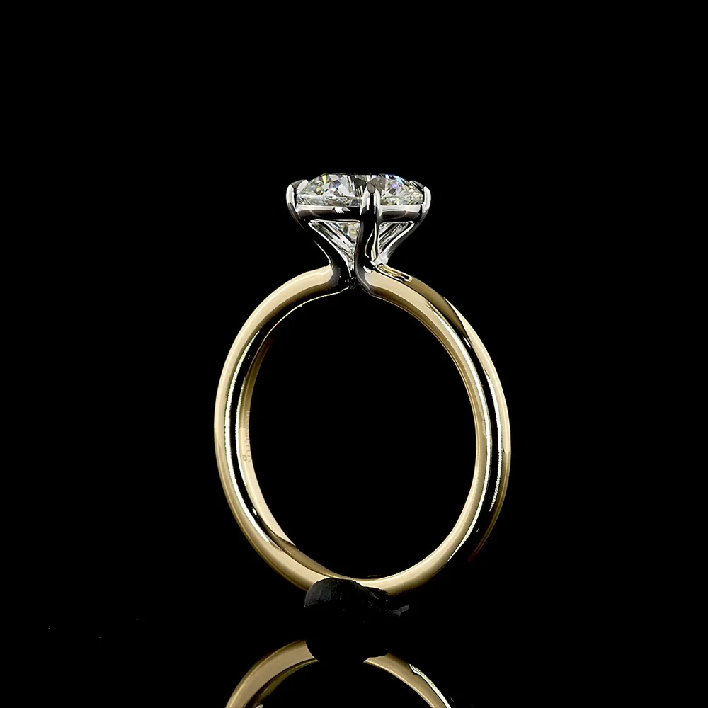 14K Two Tone Solitaire Ring with 1.77 Carat Brilliant Cut Round Lab Diamond - IGI Certified E VVS2 - Covaloro Fine Jewelry - Image 3