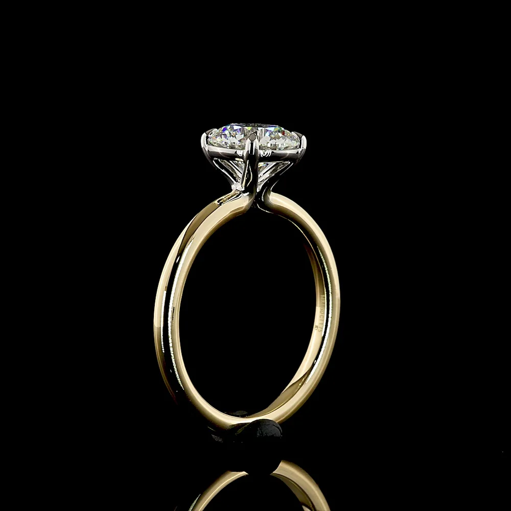 14K Two Tone Solitaire Ring with 1.77 Carat Brilliant Cut Round Lab Diamond - IGI Certified E VVS2 - Covaloro Fine Jewelry - Image 4