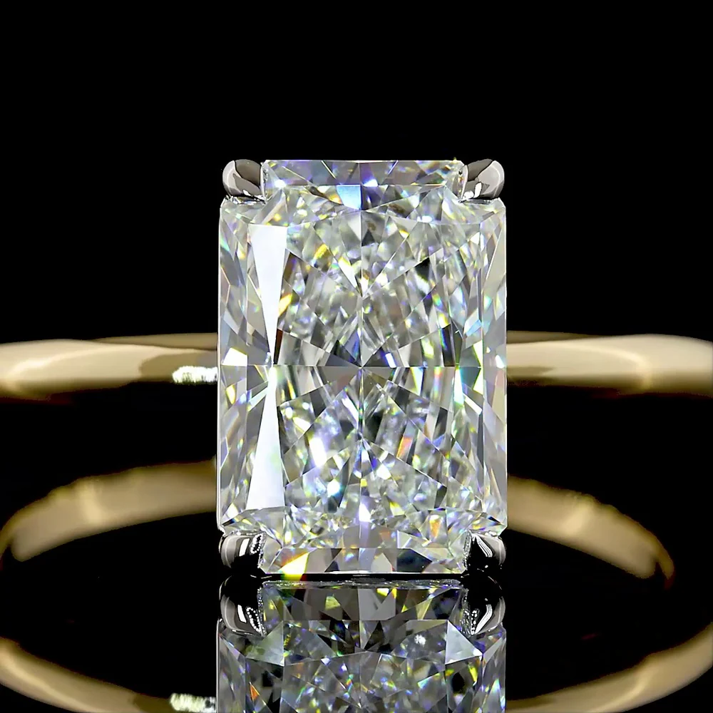 14K Two Tone Solitaire Ring with 2.63 Carat Radiant Cut E VS1 Lab Diamond - IGI Certified North-South Prong Setting - Covaloro Fine Jewelry - Image 2
