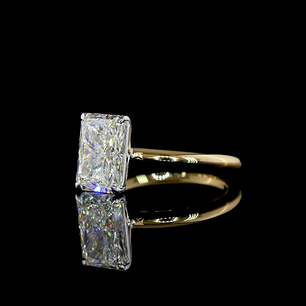 14K Two Tone Solitaire Ring with 2.63 Carat Radiant Cut E VS1 Lab Diamond - IGI Certified North-South Prong Setting - Covaloro Fine Jewelry - Image 4