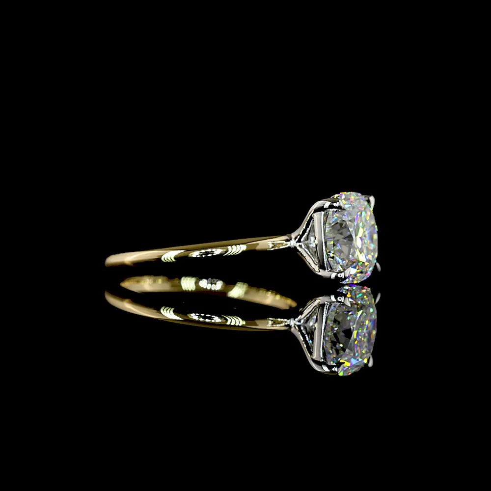 14K Two Tone Solitaire Ring with 3.04 Carat Square Cushion Brilliant Cut Lab Diamond - E VVS2 IGI Certified - Covaloro Fine Jewelry - Image 2