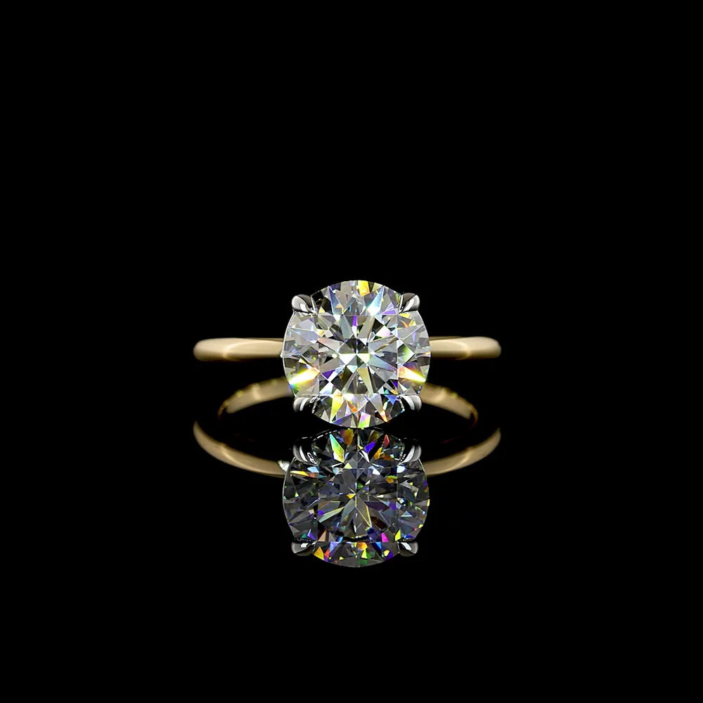 14K Two Tone Solitaire Ring with 3.05 Carat Round Brilliant Lab Diamond - E-F Color, VVS2 Clarity, IGI Certified - Covaloro Fine Jewelry
