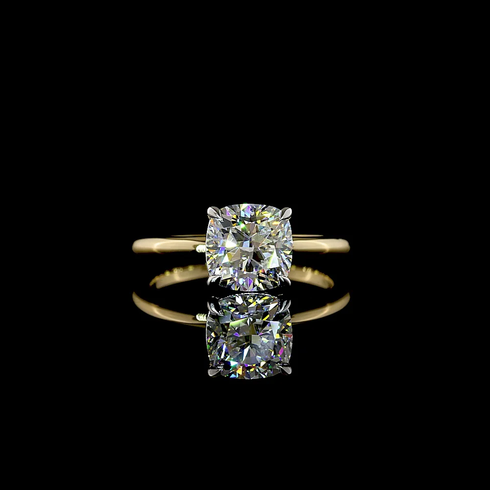 14K Two Tone Square Cushion Brilliant Cut Lab Diamond Solitaire Ring - 2.09 Carat E-F VVS2 IGI Certified - Covaloro Fine Jewelry
