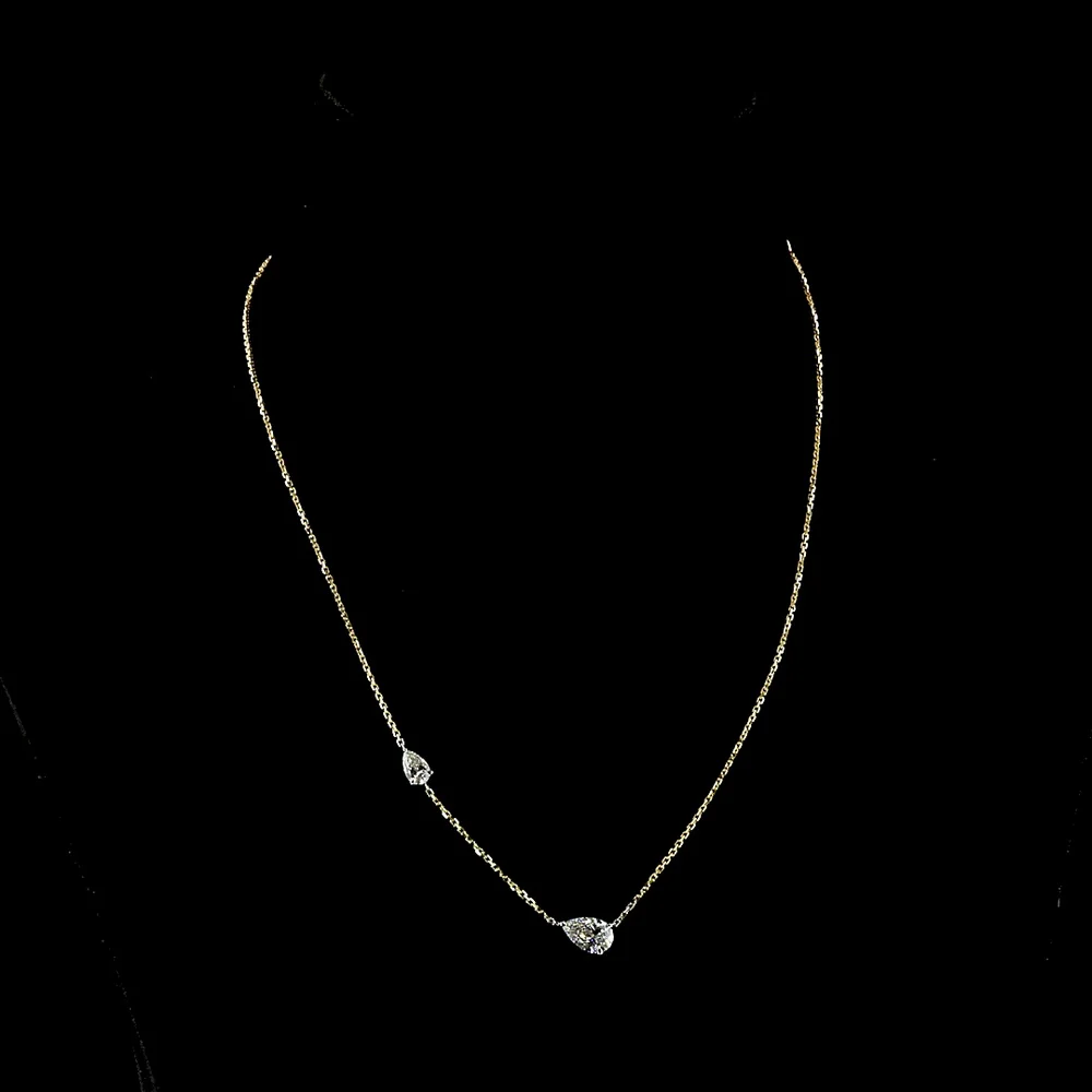 14K Two Tone Station Necklace with East-West Pear Cut Lab Diamonds - 1.39 Carats Total Diamond Weight - Covaloro Fine Jewelry