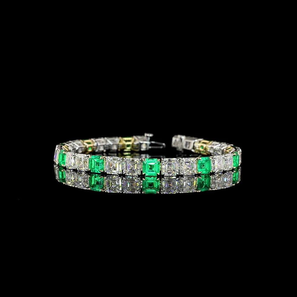 14K Two Tone Tennis Bracelet with Asscher Cut Lab Diamonds - 21.36 Carat Total Weight, D-F Color, VS1 Clarity - Covaloro Fine Jewelry