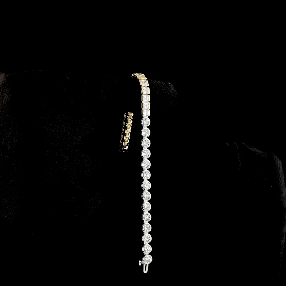 14K Two Tone Tennis Bracelet with Half Bezel Set Asscher Cut Lab Diamonds - 10.83 Carat Total Weight - Covaloro Fine Jewelry - Image 3