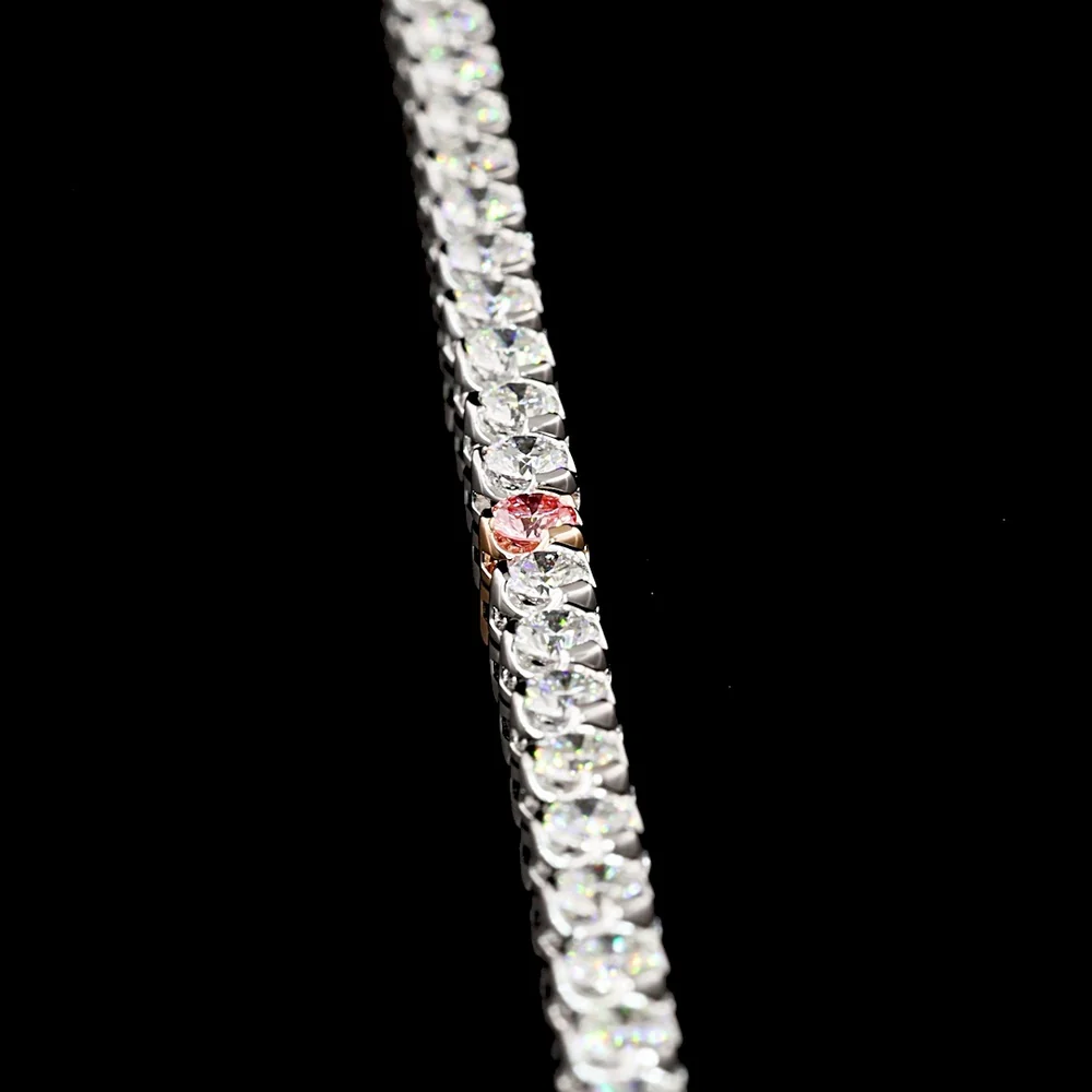 14K Two Tone Tennis Necklace featuring Round Fancy Vivid Pink Lab Diamonds and White Diamonds - 10.73 Carat Total Weight - Covaloro Fine Jewelry - Image 2