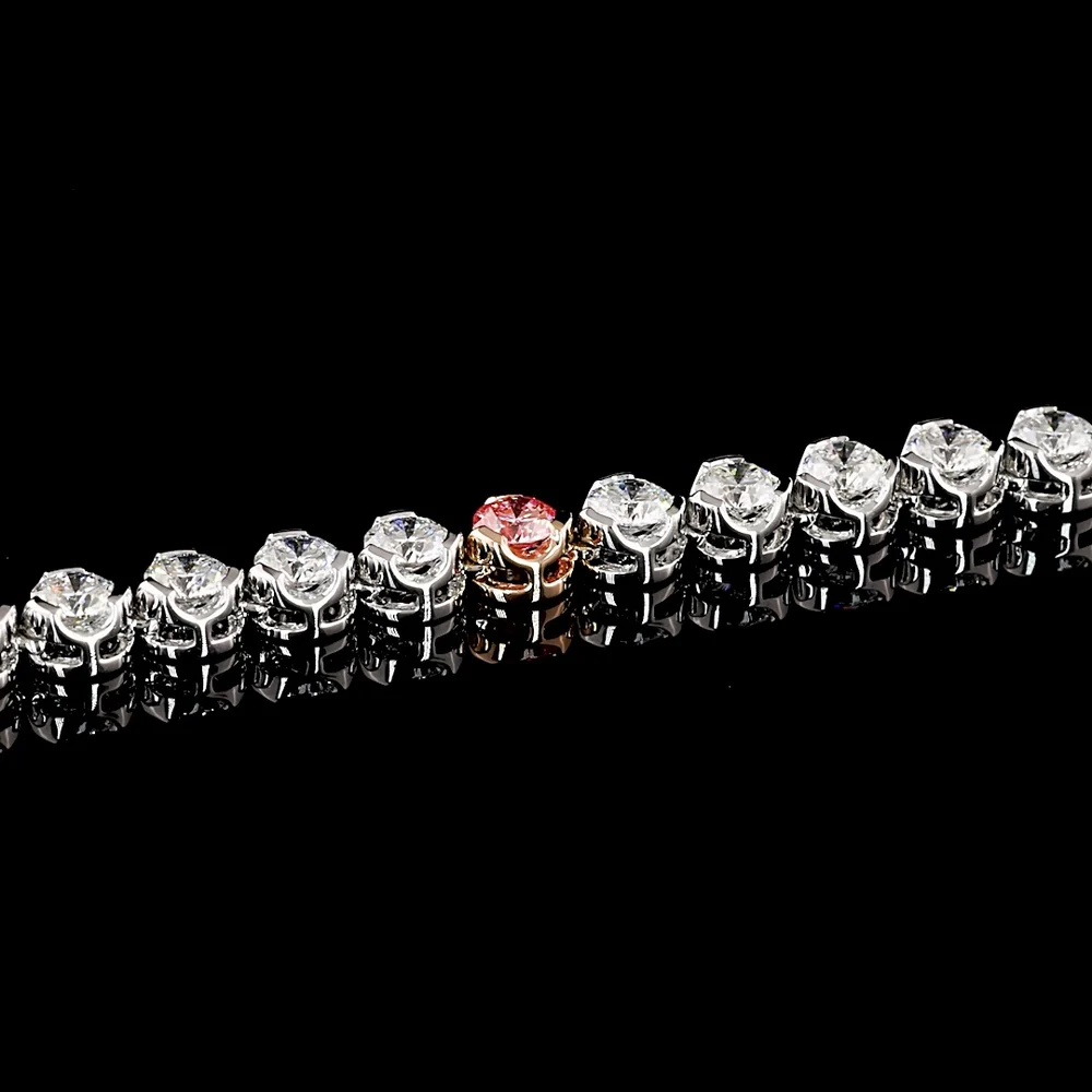 14K Two Tone Tennis Necklace featuring Round Fancy Vivid Pink Lab Diamonds and White Diamonds - 10.73 Carat Total Weight - Covaloro Fine Jewelry - Image 4