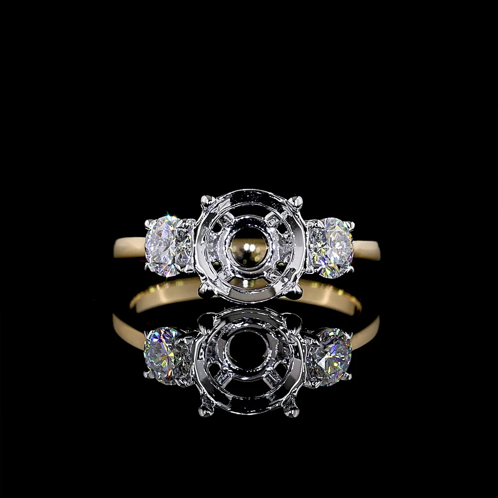 14K Two Tone Three Stone Ring with 2.08 Carat Round Brilliant Cut Lab Diamond Center and 0.55 Carat Side Stones - D VVS2 Clarity - IGI Certified - 2.63 Carat Total Diamond Weight - Covaloro Fine Jewelry